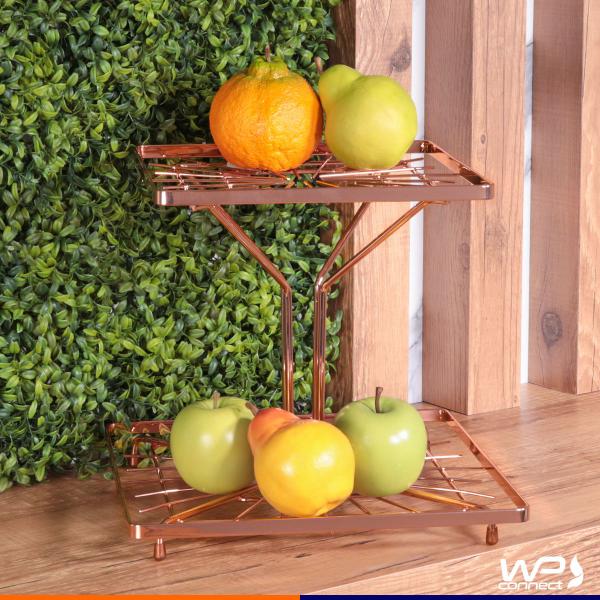 Fruteira de Mesa Quadrada Dois Andares Rosé Gold Aço Piatina - Wp Connect Imagem de Fruteira de Mesa Quadrada Dois Andares Rosé Gold Aço Piatina