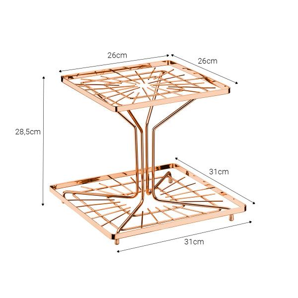 Fruteira de Mesa Quadrada Dois Andares Rosé Gold Aço Piatina - Wp Connect Imagem de Fruteira de Mesa Quadrada Dois Andares Rosé Gold Aço Piatina