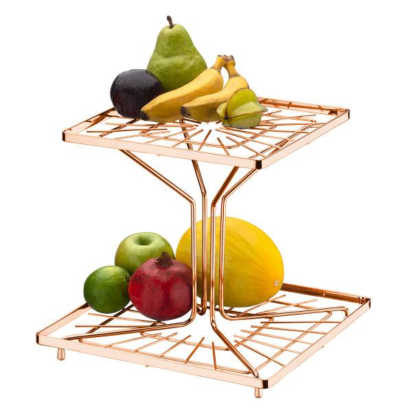 Fruteira de Mesa Quadrada Dois Andares Rosé Gold Aço Piatina - Wp Connect Imagem de Fruteira de Mesa Quadrada Dois Andares Rosé Gold Aço Piatina