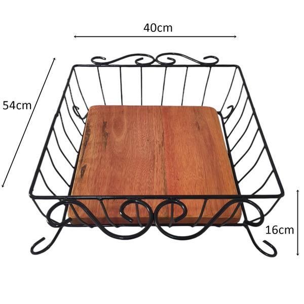 Fruteira de mesa quadrada feita em ferro e madeira - GS Artesanatos Imagem de Fruteira de mesa quadrada feita em ferro e madeira