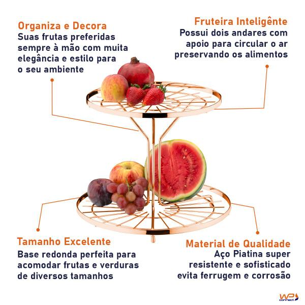 Imagem de Fruteira de Mesa Redonda Dois Andares Rosé Gold Aço Piatina