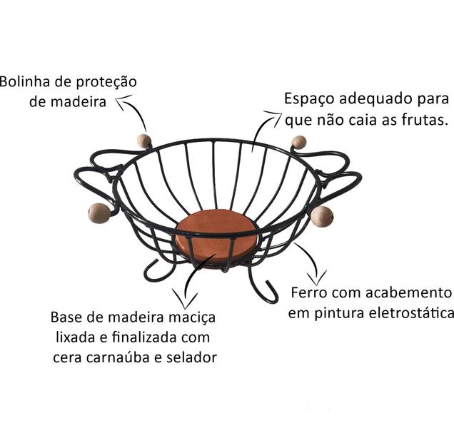 Fruteira de mesa Redonda Feita em Ferro e Madeira - Oferta de Fábrica - GS Artesanatos Imagem de Fruteira de mesa Redonda Feita em Ferro e Madeira - Oferta de Fábrica