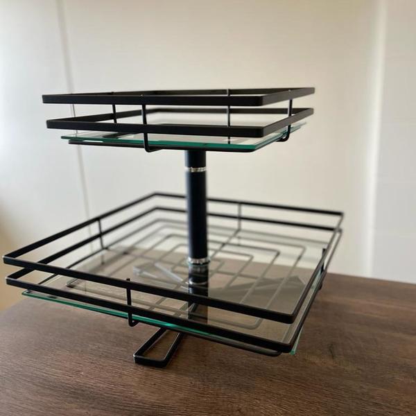 Fruteira de Mesa Vidro Dupla Quadrada Preto Fosco Giratória - Giosul Imagem de Fruteira de Mesa Vidro Dupla Quadrada Preto Fosco Giratória