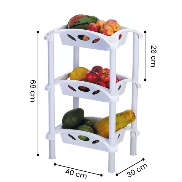 Imagem de Fruteira de Plástico Branca 3 Cestos Reforçada Desmontável