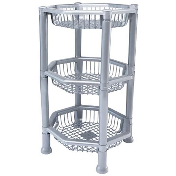 Fruteira De Plástico Para Piso Oitavada Com 3 Andares Cinza - Plastnew Imagem de Fruteira De Plástico Para Piso Oitavada Com 3 Andares Cinza