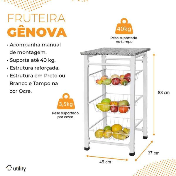 Imagem de Fruteira Genova Tampo De Granito 3 Cestos Removíveis Branca