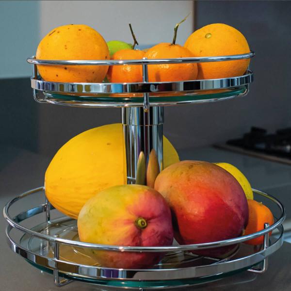 Fruteira Giratória Redonda de Mesa Dupla Cromado 30cm com Vidro Para Bancada Schmitt Imagem de Fruteira Giratória Redonda de Mesa Dupla Cromado 30cm com Vidro Para Bancada Schmitt