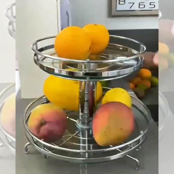 Fruteira Giratória Redonda de Mesa Dupla Cromado 30cm com Vidro Para Bancada Schmitt Imagem de Fruteira Giratória Redonda de Mesa Dupla Cromado 30cm com Vidro Para Bancada Schmitt