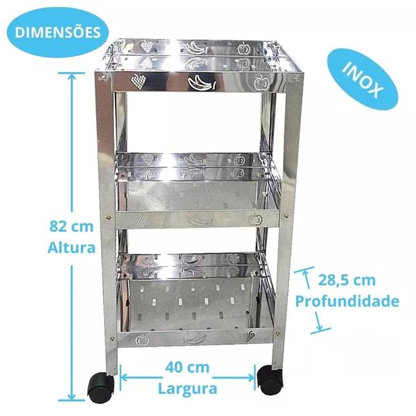 Imagem de Fruteira Inox 3 Andares Com Rodinhas