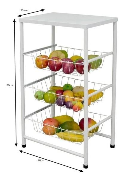 Fruteira Máx Forte Aço 3 Cestos Removíveis Açomix Imagem de Fruteira Máx Forte Aço 3 Cestos Removíveis Açomix