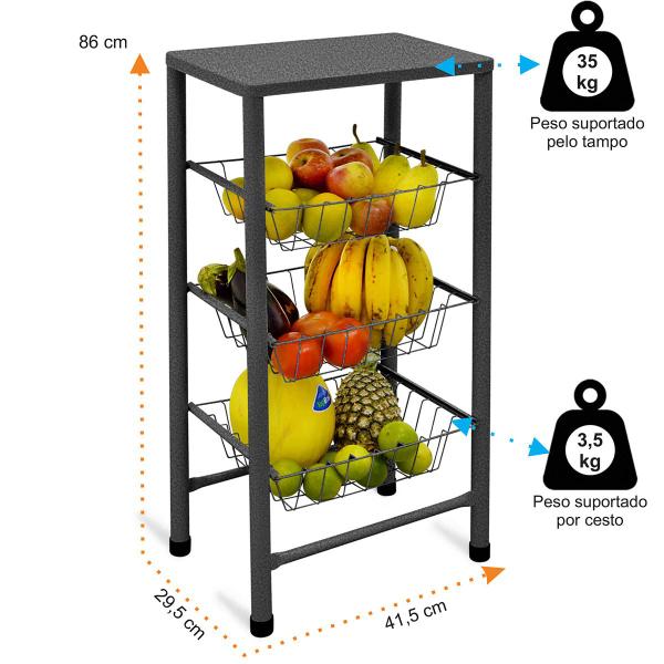 Fruteira Máx Forte Aço 3 Cestos Removíveis Retangular Craq - Açomix Imagem de Fruteira Máx Forte Aço 3 Cestos Removíveis Retangular Craq