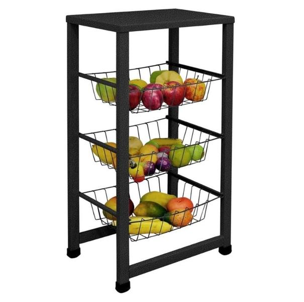 Fruteira Máx Forte Aço 3 Cestos Removíveis Retangular Preta - Açomix Imagem de Fruteira Máx Forte Aço 3 Cestos Removíveis Retangular Preta