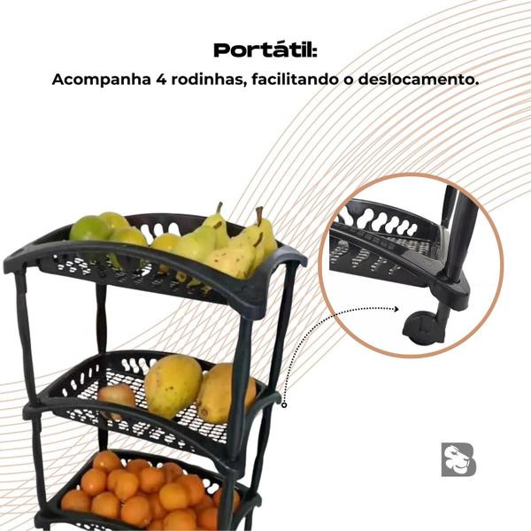 Imagem de Fruteira Organizador Vertical Triplo Quádruplo Preto ou Branco 3 ou 4 andares com Rodinha