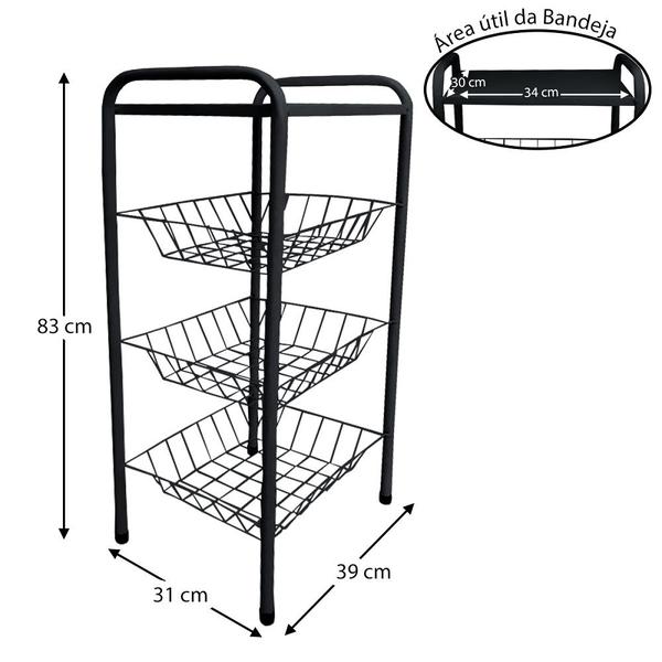 Imagem de Fruteira Para Cozinha Suporte De Chão Leve Para Filtro Bebedouro Galão De Água Tampo Reforçado 3 Cestos Aramados Fixos