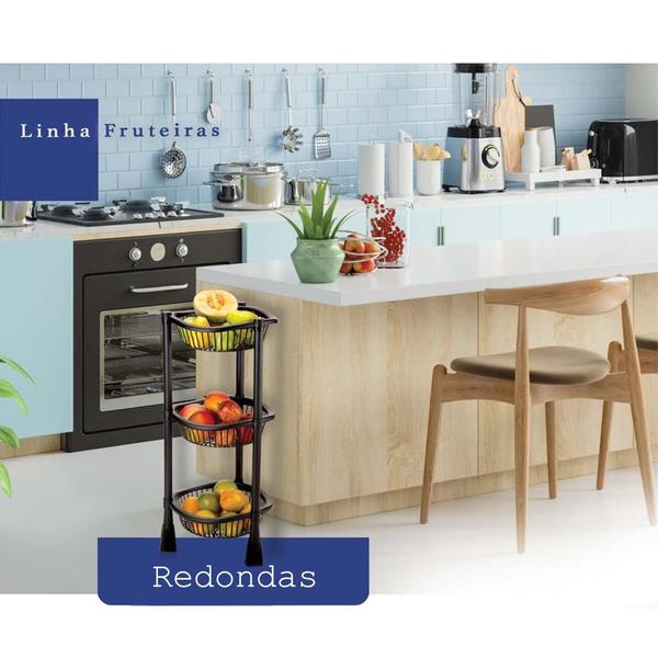 Fruteira Redonda 3 Andares 73cm Plástica Leve Prática - Injeplastec Imagem de Fruteira Redonda 3 Andares 73cm Plástica Leve Prática