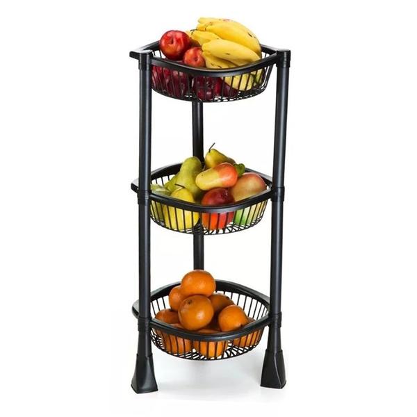 Fruteira Redonda 3 Andares 73cm Plástica Leve Prática - Injeplastec Imagem de Fruteira Redonda 3 Andares 73cm Plástica Leve Prática