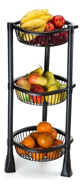 Fruteira Redonda 3 Andares Preta Plástica Leve Prática 73CM - Injeplastec Imagem de Fruteira Redonda 3 Andares Preta Plástica Leve Prática 73CM