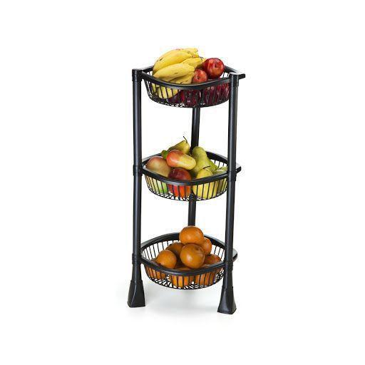 Fruteira Redonda 3 Andares Preta Plástica Leve Prática 73CM - Injeplastec Imagem de Fruteira Redonda 3 Andares Preta Plástica Leve Prática 73CM