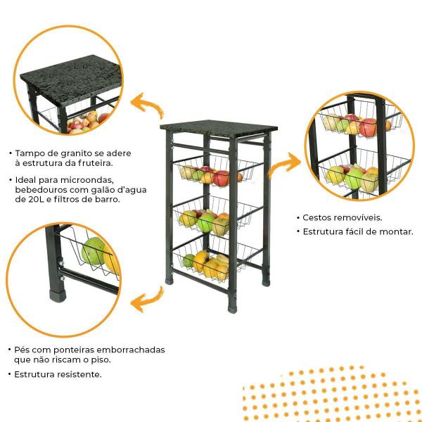 Imagem de Fruteira Sienna Tampo De Granito 3 Cestos Removíveis Preta