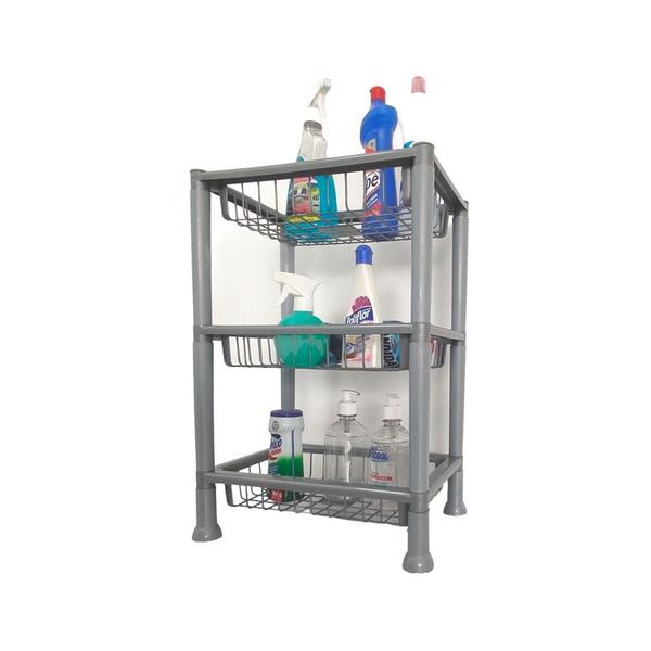 Fruteira Tripla Cesto Organizador Multiuso Banheiro Cozinha - Plasnew Imagem de Fruteira Tripla Cesto Organizador Multiuso Banheiro Cozinha