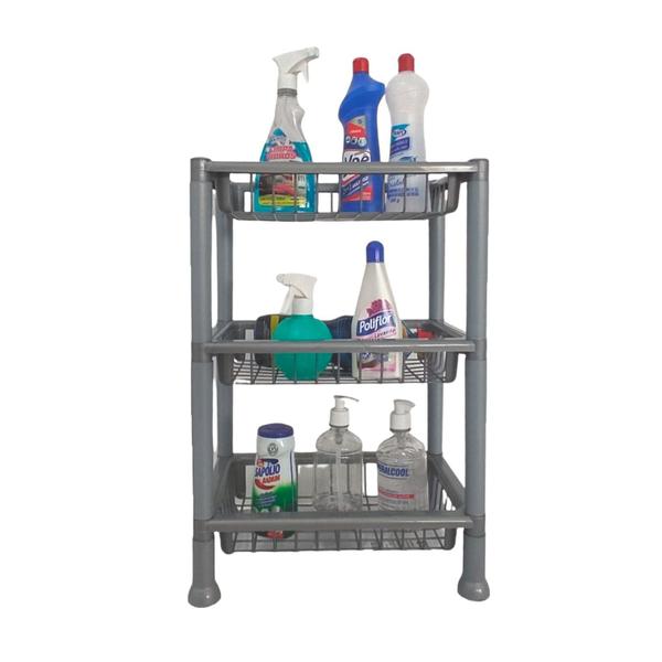 Fruteira Tripla Cesto Organizador Multiuso Banheiro Cozinha - Plasnew Imagem de Fruteira Tripla Cesto Organizador Multiuso Banheiro Cozinha