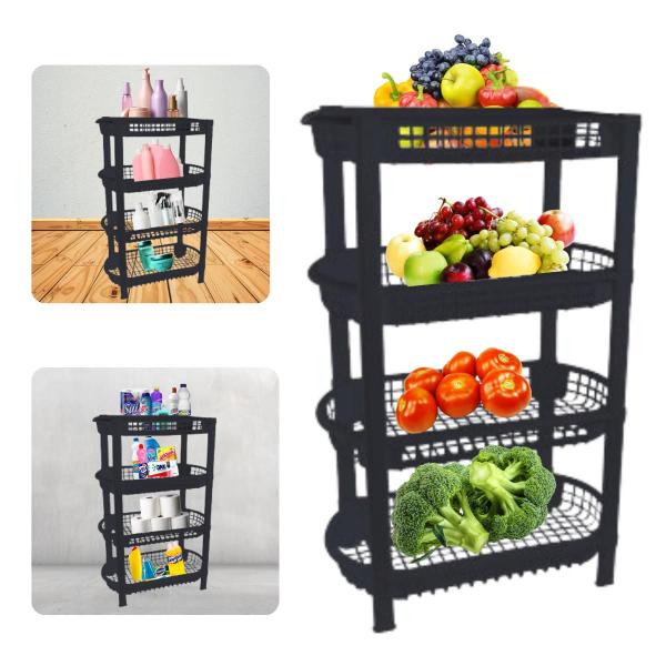 Fruteira Vertical 4 Andares Preta Organizador Frutas Produtos de Beleza Cosméticos Limpeza Salão Banheiro Cozinha - São Bernardo Imagem de Fruteira Vertical 4 Andares Preta Organizador Frutas Produtos de Beleza Cosméticos Limpeza Salão Banheiro Cozinha