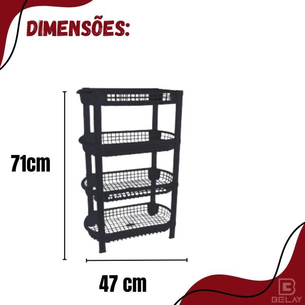 Fruteira Vertical 4 Andares Preta Organizador Frutas Produtos de Beleza Cosméticos Limpeza Salão Banheiro Cozinha - São Bernardo Imagem de Fruteira Vertical 4 Andares Preta Organizador Frutas Produtos de Beleza Cosméticos Limpeza Salão Banheiro Cozinha