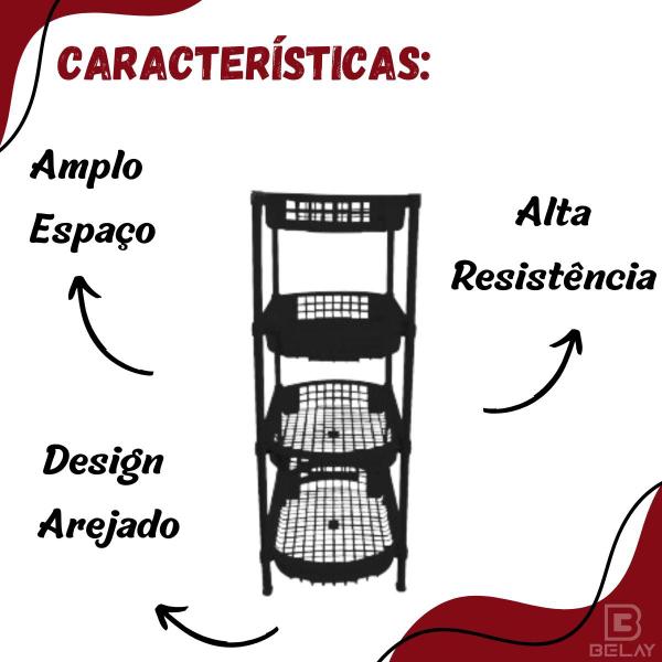 Fruteira Vertical 4 Andares Preta Organizador Frutas Produtos de Beleza Cosméticos Limpeza Salão Banheiro Cozinha - São Bernardo Imagem de Fruteira Vertical 4 Andares Preta Organizador Frutas Produtos de Beleza Cosméticos Limpeza Salão Banheiro Cozinha