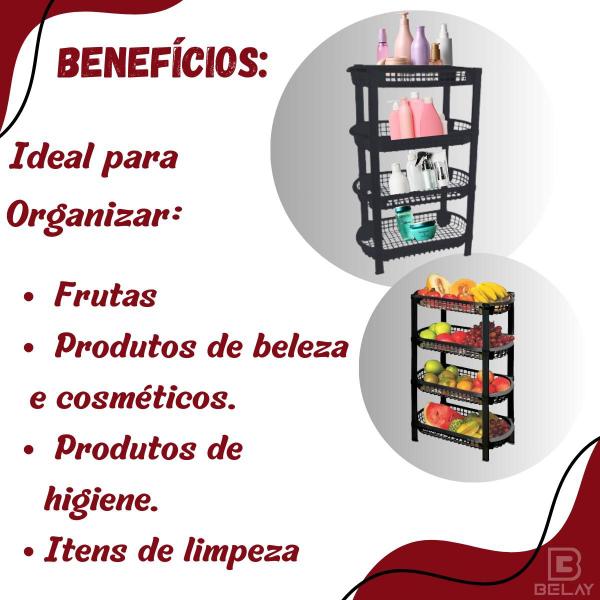 Fruteira Vertical 4 Andares Preta Organizador Frutas Produtos de Beleza Cosméticos Limpeza Salão Banheiro Cozinha - São Bernardo Imagem de Fruteira Vertical 4 Andares Preta Organizador Frutas Produtos de Beleza Cosméticos Limpeza Salão Banheiro Cozinha