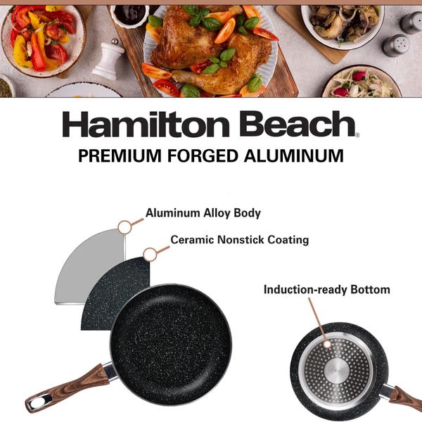 Imagem de Fry Pan Hamilton Beach, alumínio, antiaderente de 26 cm com revestimento de mármore