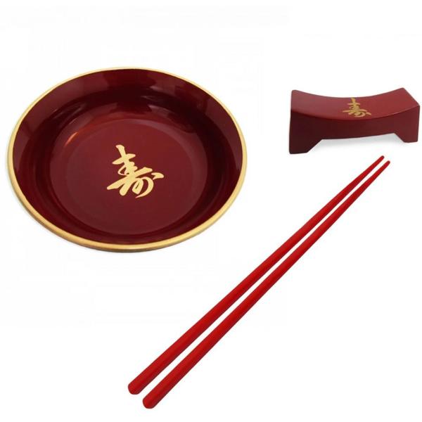 Imagem de Fukazala Mini Tigela Redonda 12 Cm + Hashioki e Par de Hashi Vermelho  Nihon Shikko 