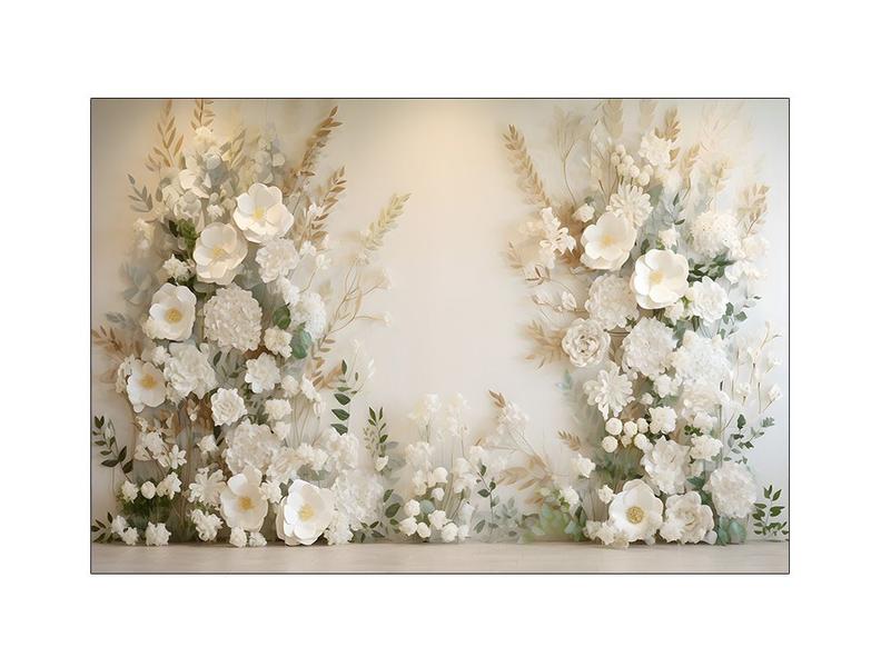 Fundo Fotográfico 2,20 x 1,50 - Efeito Parede Com Flores Brancas 151 - Via Cores Imagem de Fundo Fotográfico 2,20 x 1,50 - Efeito Parede Com Flores Brancas 151