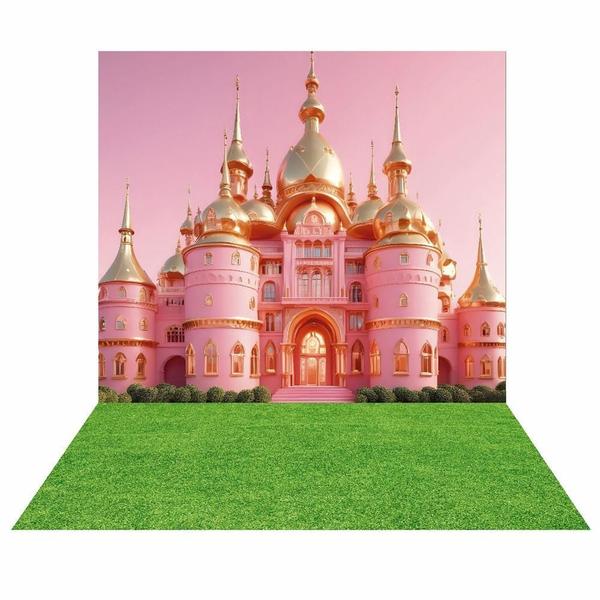 Imagem de Fundo Fotográfico Cenário Castelo Rosa Princesa Em Tecido