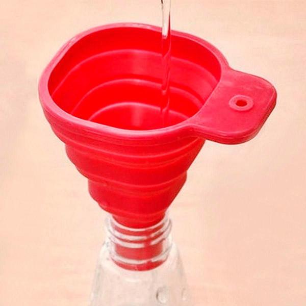 Imagem de Funil Retrátil Dobrável Flexível Vermelho Silicone Cozinha