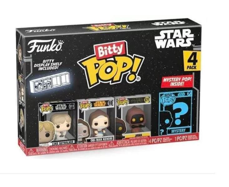 Funko Bitty Pop Luke Skywalker, Obi Wan, Jawa e Surpresa Imagem de Funko Bitty Pop Luke Skywalker, Obi Wan, Jawa e Surpresa