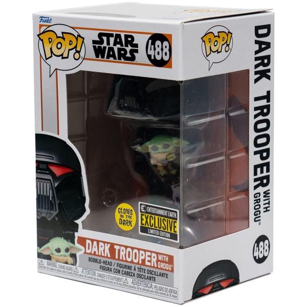 Imagem de Funko Pop! Star Wars: The Mandalorian Dark Trooper with Grogu Glow In The Dark Exclusive