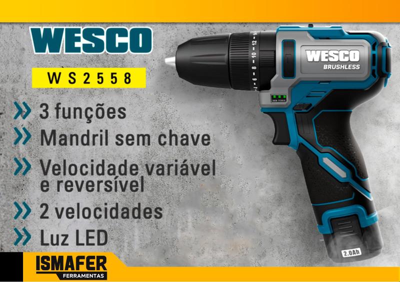 Imagem de Furadeira De Impacto Brushless 3/8 Parafusadeira 12v Wesco