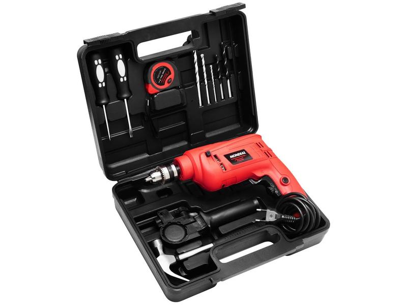 Furadeira de Impacto Mondial 650W 2 Velocidades - 3/8” com Maleta 11 Peças NFFI-07M Furadeira de Impacto Mondial 650W 2 Velocidades - 3/8” com Maleta 11 Peças NFFI-07M