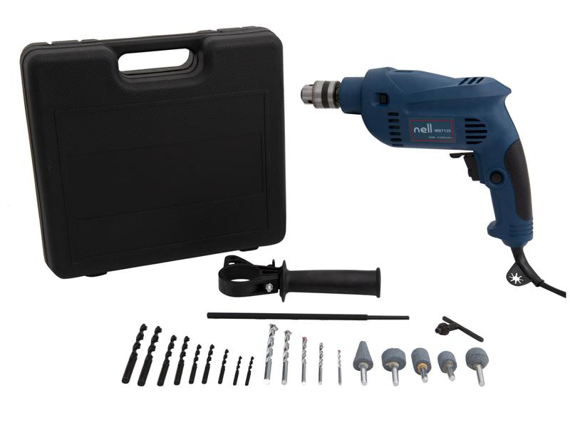 Furadeira de Impacto Nell 400W Velocidade Variável e Reversível 3/8” com Maleta 19 Peças M... Furadeira de Impacto Nell 400W Velocidade Variável e Reversível 3/8” com Maleta 19 Peças M...