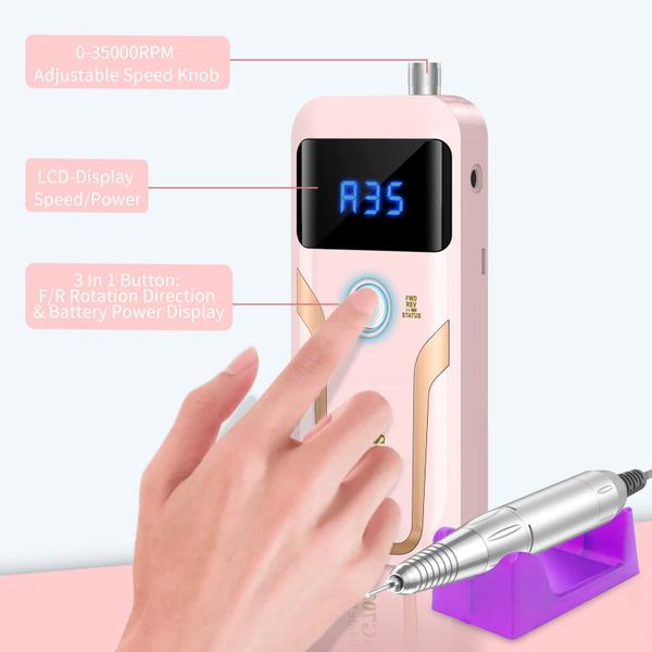 Imagem de Furadeira de unhas MOCOWIND Portable 35000 RPM Recarregável Rosa