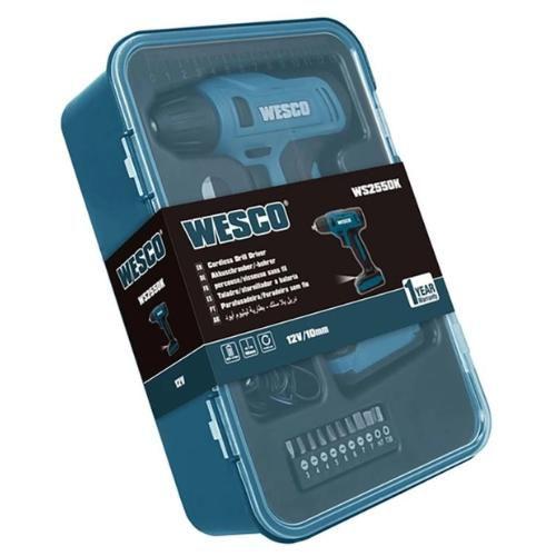 Imagem de Furadeira e Parafusadeira Bateria Wesco WS2550K 10mm 12V Carregador c/ Acessórios Cor Azul e Preto