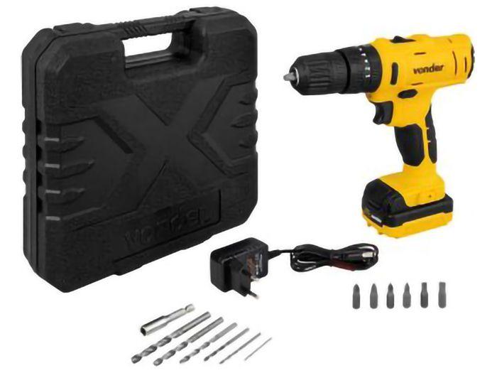 Furadeira e Parafusadeira de Impacto Vonder a Bateria 12V com Maleta 15 Peças PFV 120I Furadeira e Parafusadeira de Impacto Vonder a Bateria 12V com Maleta 15 Peças PFV 120I