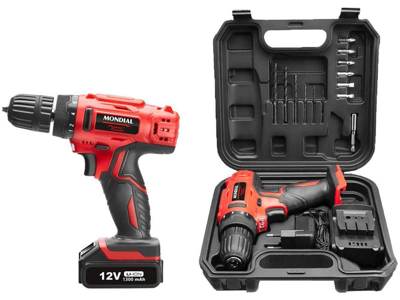 Imagem de Furadeira e Parafusadeira Mondial a Bateria 12V com Maleta Power Tools FPF-06M