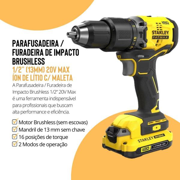 Imagem de Furadeira E Parafusafeira De Impacto Sem Fio Brushless Duas Baterias Carregador Matela Completa Profissional