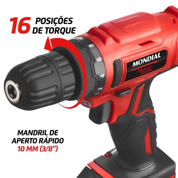 Imagem de Furadeira Parafusadeira 3/8" a bateria 12 volts com maleta + 50 acessórios - PF-07MA - Mondial