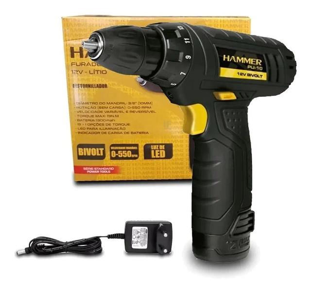 Imagem de Furadeira Parafusadeira Bateria 12V Hammer PLI10 Bivolt