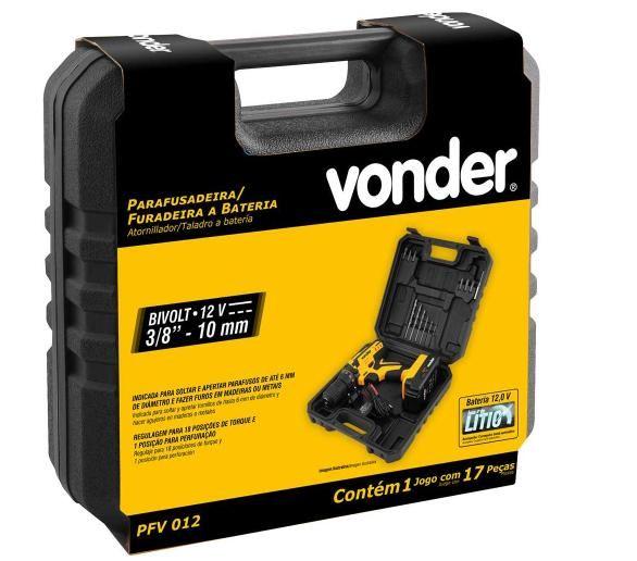 Imagem de Furadeira Parafusadeira bateria 12V PFV012 Bivolt - Vonder (6001012000)