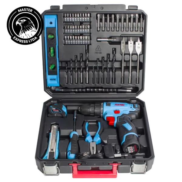 Imagem de Furadeira Parafusadeira Bateria Sem Fio 12V com Maleta kit de Brocas e Bits 60 Peças e Acessórios