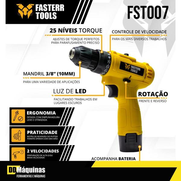 Imagem de Furadeira Parafusadeira FASTERR 3/8 12V C/  Maleta Organizadora 16 Divisões