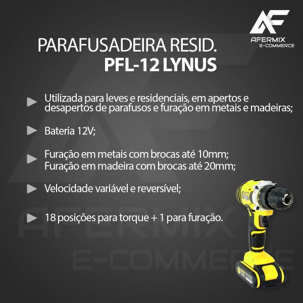 Imagem de Furadeira Parafusadeira Pfl12 Sem Fio Bateria 12v Lynus